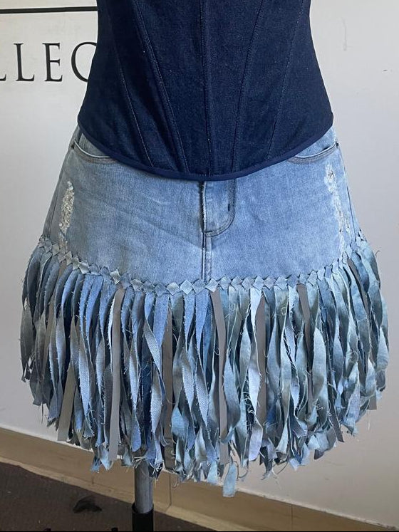 Saia franja denim