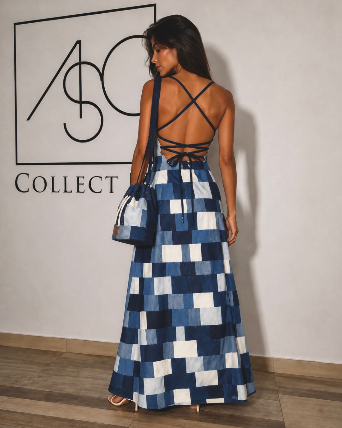 Vestido Patchwork Longo Denim