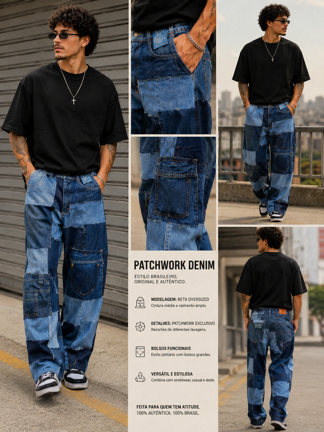 Calça patchwork unisex