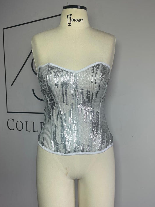 Corselet Patchwork Prata de Paillettes