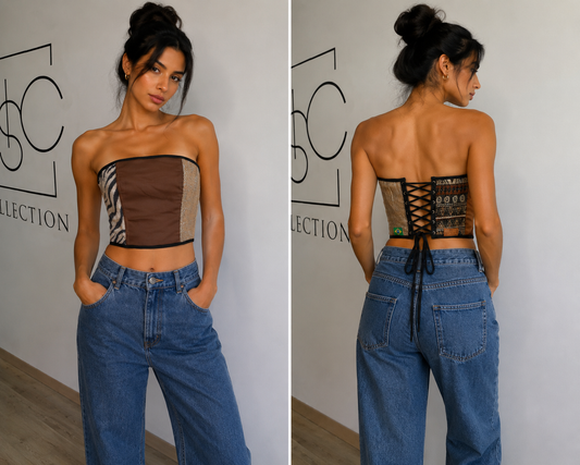 Cropped Patchwork marron