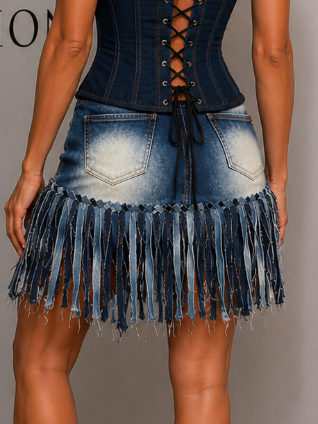 Saia franja denim