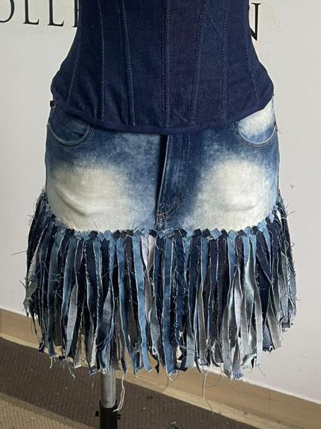 Saia franja denim