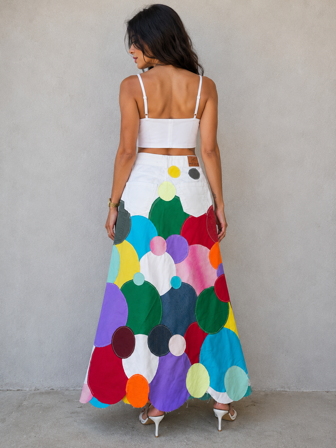 saia patchwork circulo longa Preta