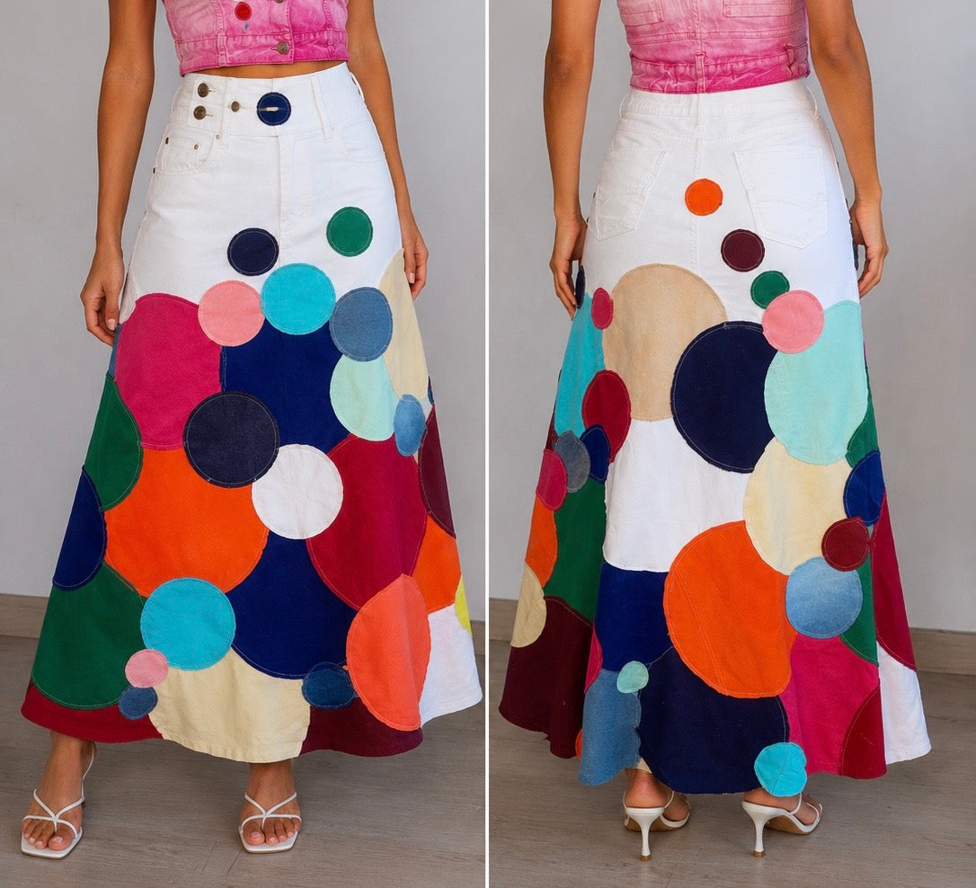 saia patchwork circulo longa
