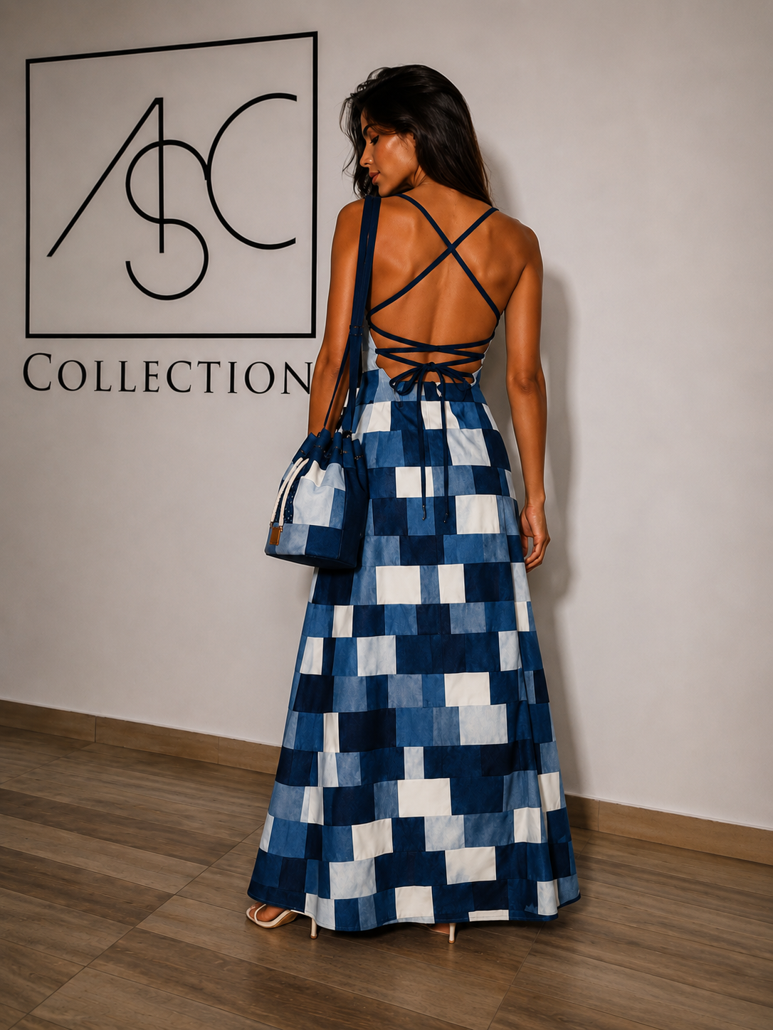Vestido Patchwork Longo Denim